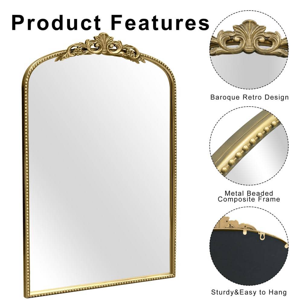 Crane Lake Gold Arched Vintage Metal Frame Mirror, 24 x 36 in.