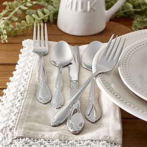 Rose 46-Piece Silver Stainless Steel Flatware Set (Service for 8)