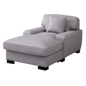 Gray Velvet Upholstery Material Chaise Lounge with Pillow and Soild Wood Legs