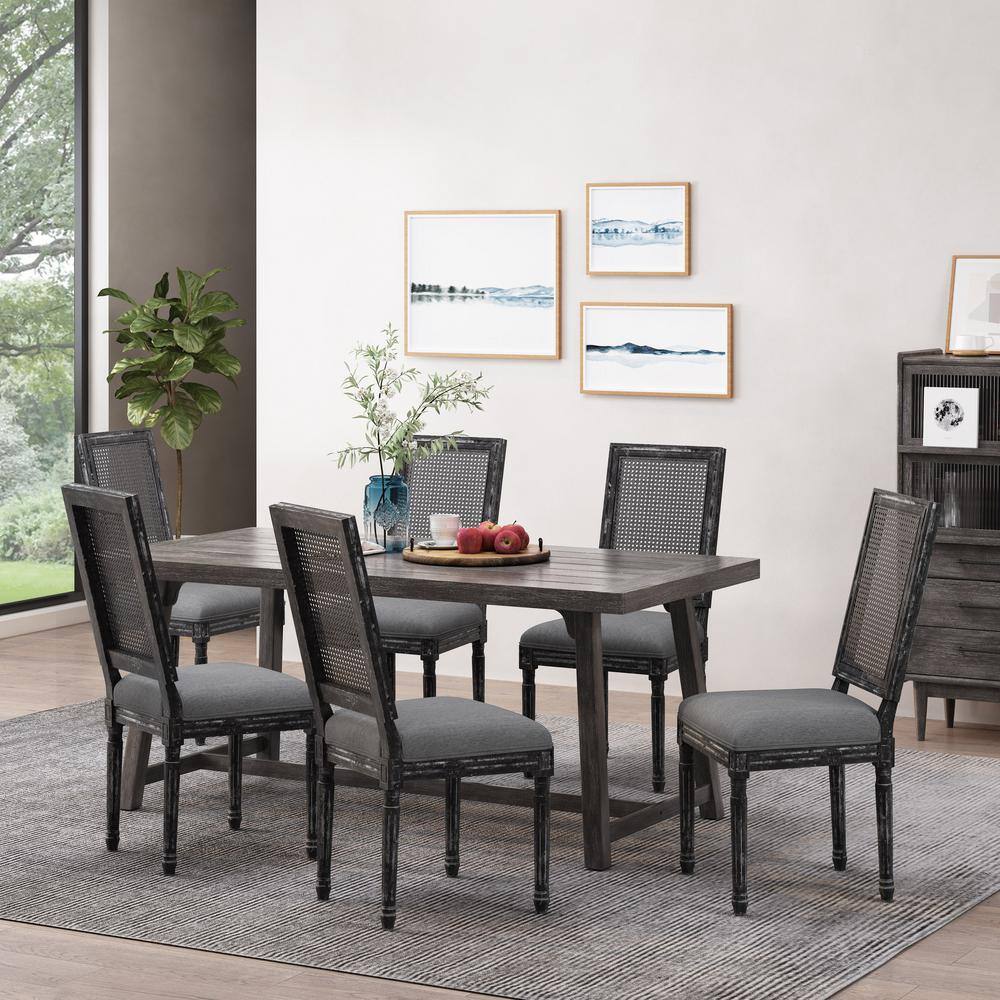 Elegant Gray Upholstered Parsons Dining Chair with Cane Back, Set of 6