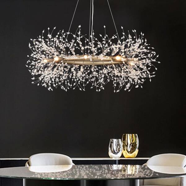 Jojospring Silvia 9Light Brushed Silver-ish Champagne Beads Firework Chandelier for Kitchen Island with no Bulbs Included