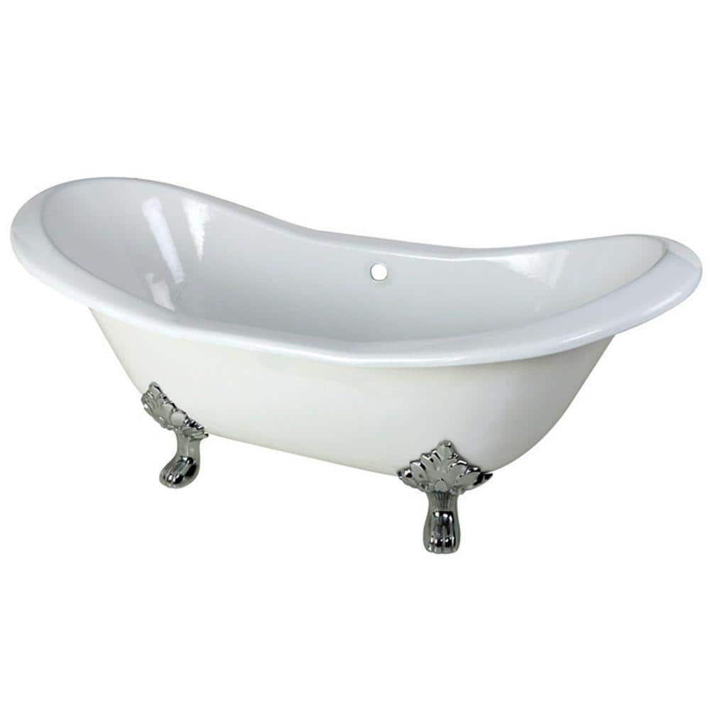 6 ft. Cast Iron Polished Chrome Claw Foot Double Slipper Tub in White