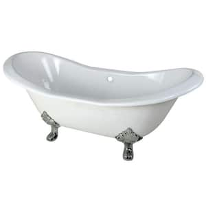 6 ft. Cast Iron Polished Chrome Claw Foot Double Slipper Tub in White