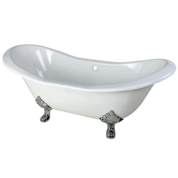 Aqua Eden 6 ft. Cast Iron Polished Chrome Claw Foot Double Slipper Tub in White