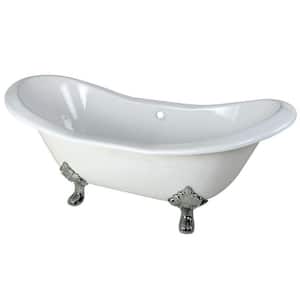 72 in. Cast Iron Polished Chrome Double Slipper Clawfoot Bathtub in White