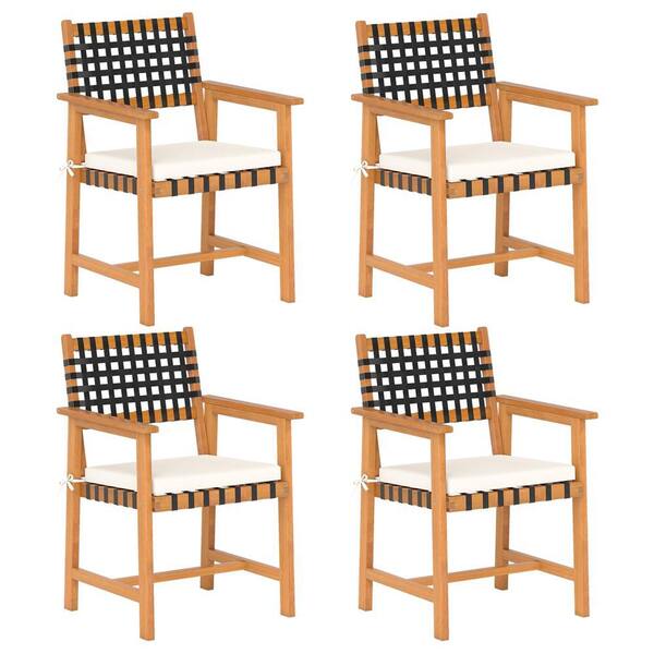 Wooden Armless Chair Set of 4 Patio Dining Chairs w/Removable Soft Cushion & Tilt Woven Backrest