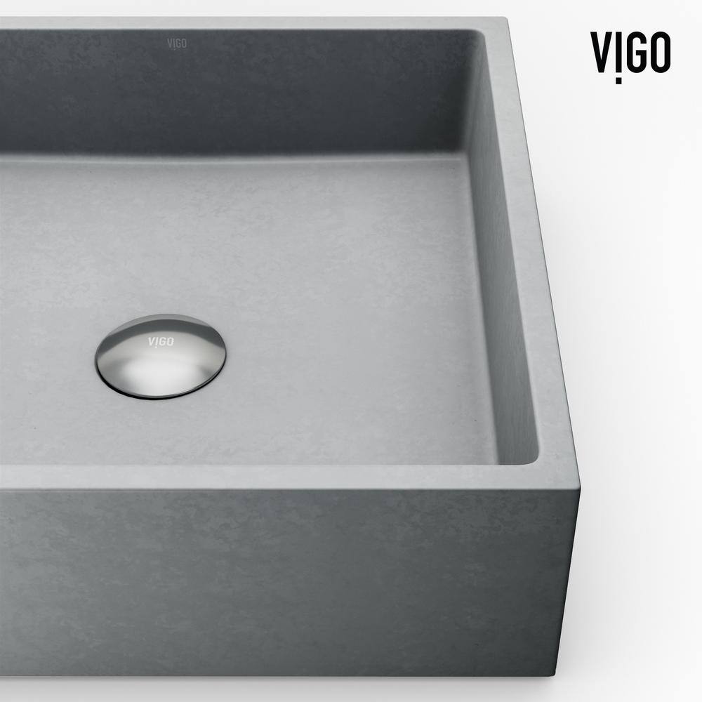 Gray Concrete Rectangular Vessel Sink with Brushed Nickel Faucet