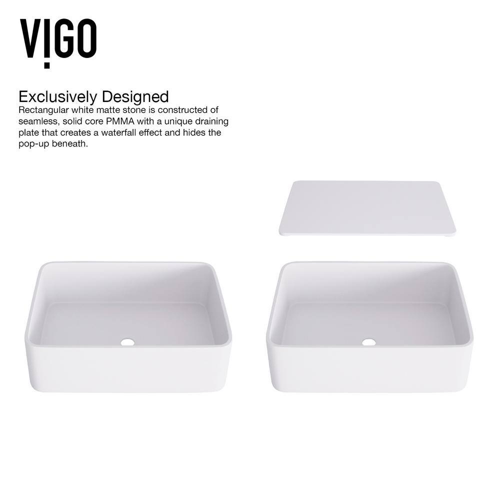 Matte White Stone Rectangular Vessel Sink with Chrome Faucet