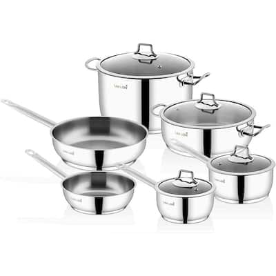10-Piece Stainless Steel Assorted Cookware Set with Glass Lids