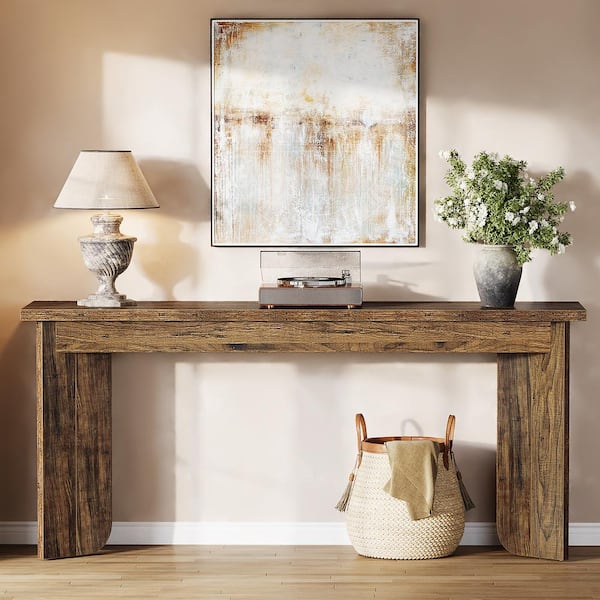 BYBLIGHT Turrella 70.9 in. Extra Long Brown Entryway Table, Rectangle Wood Console Table Behind Couch for Living Room