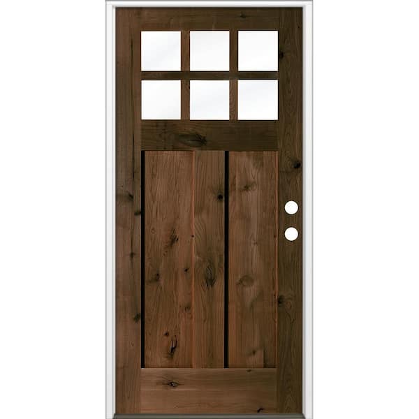 32 in. x 80 in. Craftsman Knotty Alder Left-Hand/Inswing 6-Lite Clear Glass Espresso Stain Wood Prehung Front Door
