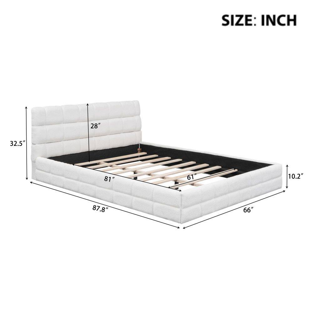 Black Wood Frame Queen Size Berber Fleece Fabric Upholstered Platform Bed, Grounded Bed - thumbnail 2