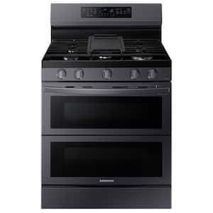 6 cu. ft. 30 in. Smart Double Oven Gas Range with Flex Duo and Air Fry Fingerprint Resistant in Black Stainless Steel