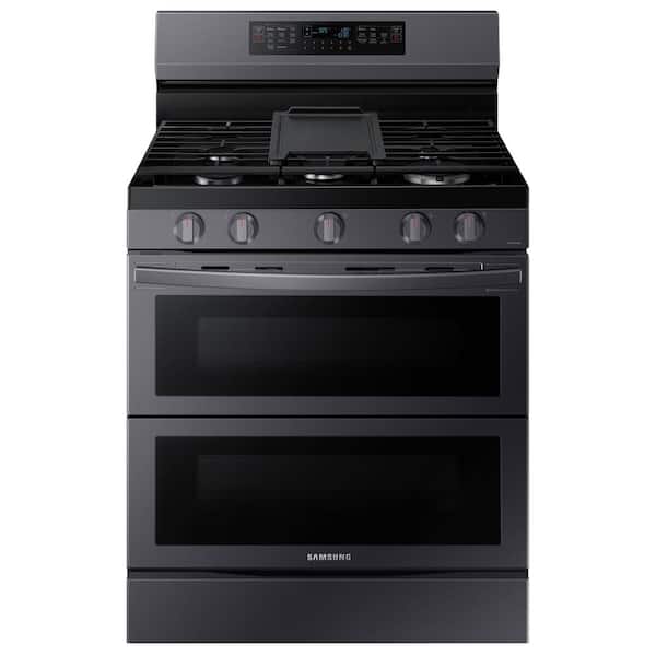 Samsung 6 cu. ft. 30 in. Smart Double Oven Gas Range with Flex Duo and Air Fry Fingerprint Resistant in Black Stainless Steel