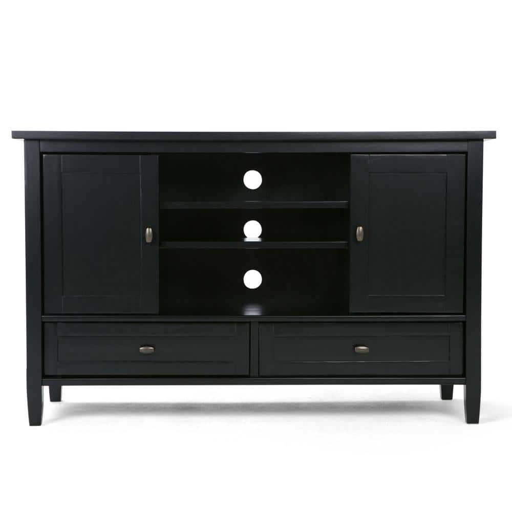 Black Solid Wood TV Media Stand with Cabinets for 50-inch TVs