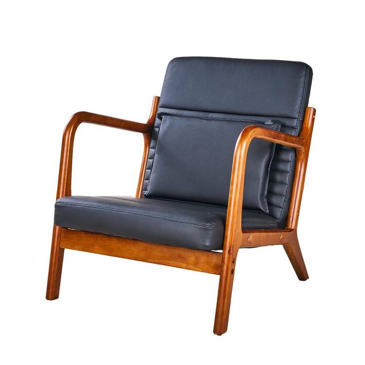 VECELO Modern Accent Chair, Solid Wood Frame, Black (Style-2) Upholstery, Comfortable Lounge Chair with 1-Pillow (Set of 1)
