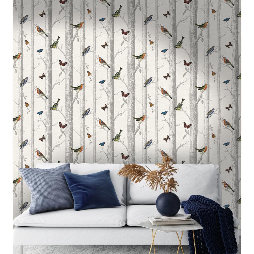 White and Gray Birds and Butterflies Wallpaper