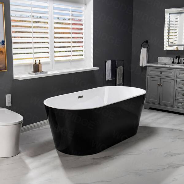 Greenfield 67 in. Acrylic FlatBottom Double Ended Bathtub with Brushed Nickel Overflow and Drain Included in Black