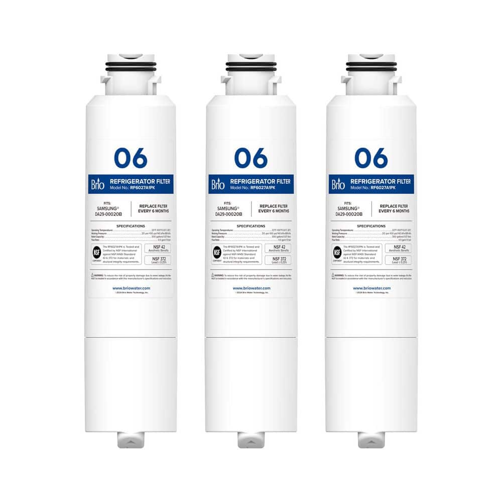 Brio 6027A Refrigerator Water Filter Replacement 3-Pack for Samsung Da29-00020B, DA29-0D020A. CA:29000:20A, DA29-000taA