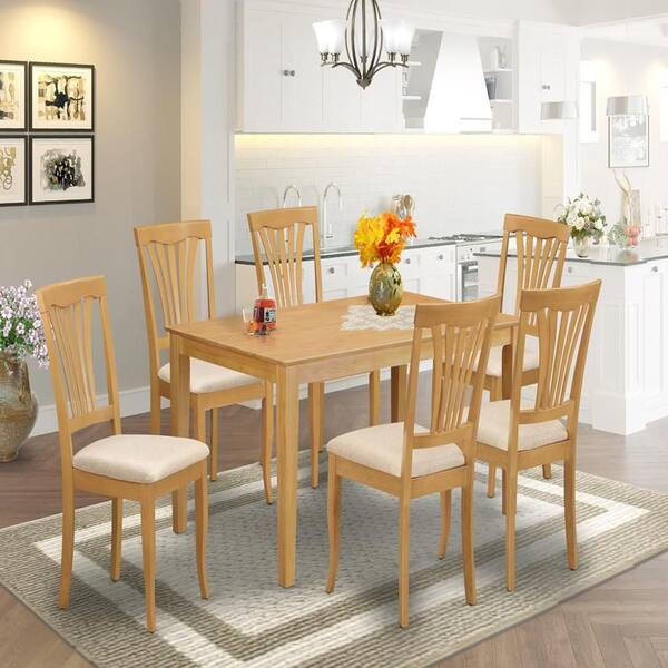 East West Furniture 7-Piece Rectangle Natural Oak Finish Solid