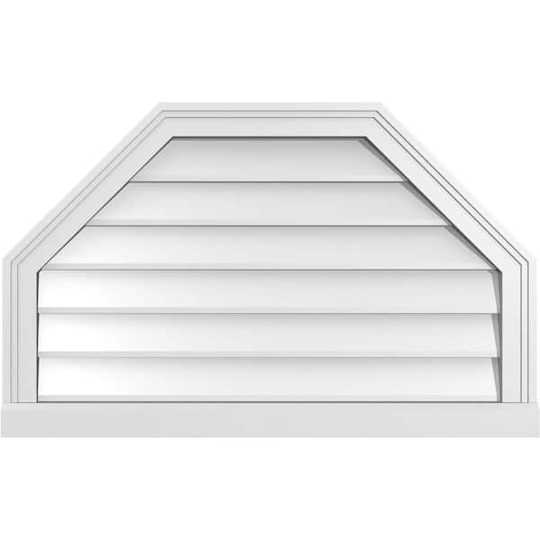 Ekena Millwork 32 in. x 20 in. Octagonal Top Surface Mount PVC Gable Vent: Decorative with Brickmould Sill Frame