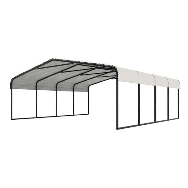 VEIKOUS 20 ft. W x 20 ft. D Carport Steel Car Canopy and Shelter, Beige
