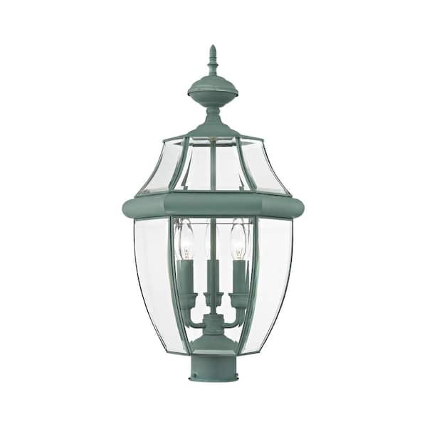 AVIANCE LIGHTING Aston 23.5 in. 3-Light Verdigris Cast Brass Hardwired Outdoor Rust Resistant Post Light with No Bulbs Included