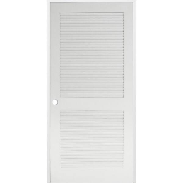 Krosswood Doors 24 in. x 80 in. Primed MDF 2 Panel Right Hand Prehung Interior Louver Door