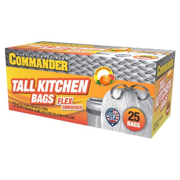 13 Gal. 0.7 MIL Citrus Scent White Drawstring Trash Bags 24 in. x 25 in. Pack of 25-For Home and Kitchen