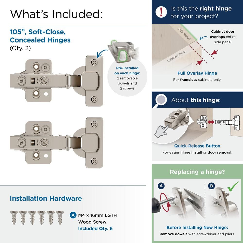 Nickel Full Overlay Soft Close Euro Concealed Cabinet Hinge