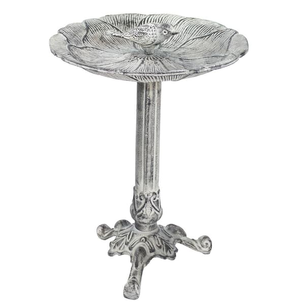 Sunnydaze Bird and Blossom Metal Birdbath - Antique Gray - 13 in.