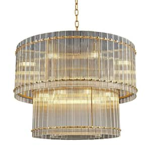 Modern Chandelier 37 in. 16-Lights 2-Tiers Drum Black Chandelier for Dining Room, Foyer, Living Room, Bedroom