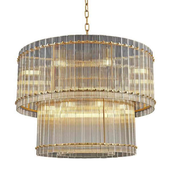 YUYI Modern Chandelier 37 in. 16-Lights 2-Tiers Drum Black Chandelier for Dining Room, Foyer, Living Room, Bedroom