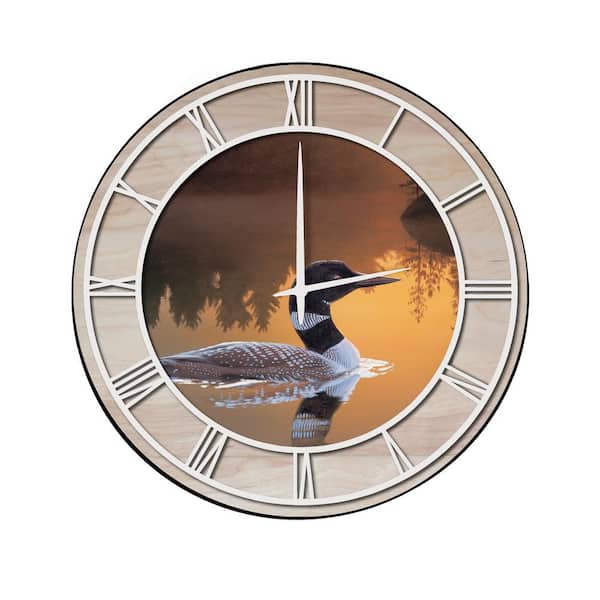 Unbranded "Stone Island Loon" Woodgrain Accent and White Numbers Imaged Wall Clock