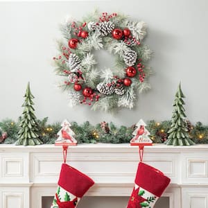 24 in. Artificial D Flocked Pinecone and Ornament Wreath