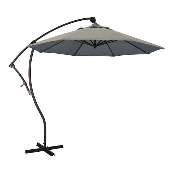 California Umbrella 9 ft. Bronze Aluminum Cantilever Patio Umbrella with Crank Open 360 Rotation in Spectrum Dove Sunbrella