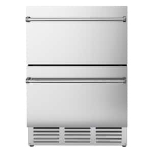 24 in. Single Zone Beverage and Wine Cooler with Double Drawer in Stainless Steel in Silver