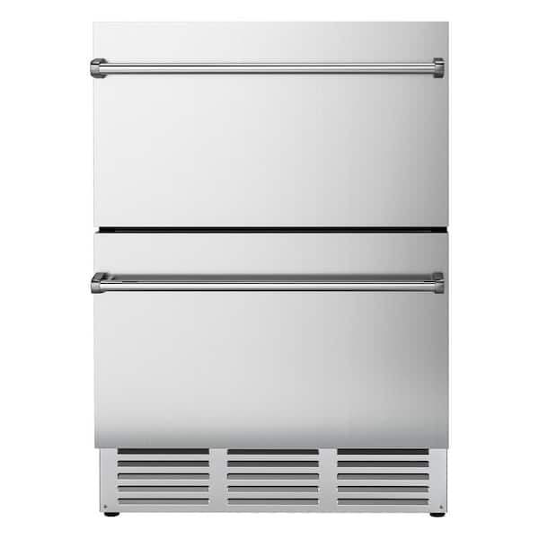 23.5 in. 5 cu. ft. 160 Can Undercounter/Freestanding Double Drawer Beverage Refrigerator in Silver with Smart Lighting