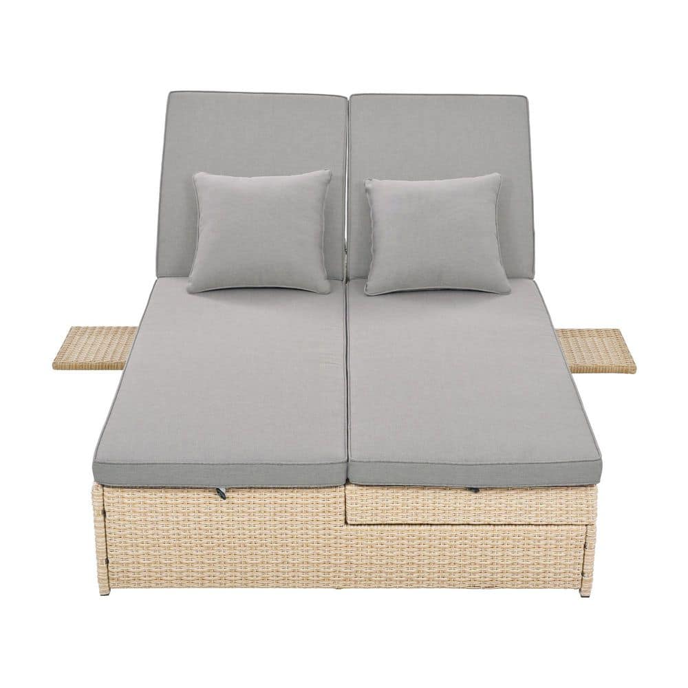2-Piece Brown Wicker Rattan Outdoor Double Sunbed Set, Recliner with Cushions, Adjustable Backrest & Seat for Backyard price history on PriceWatchPro