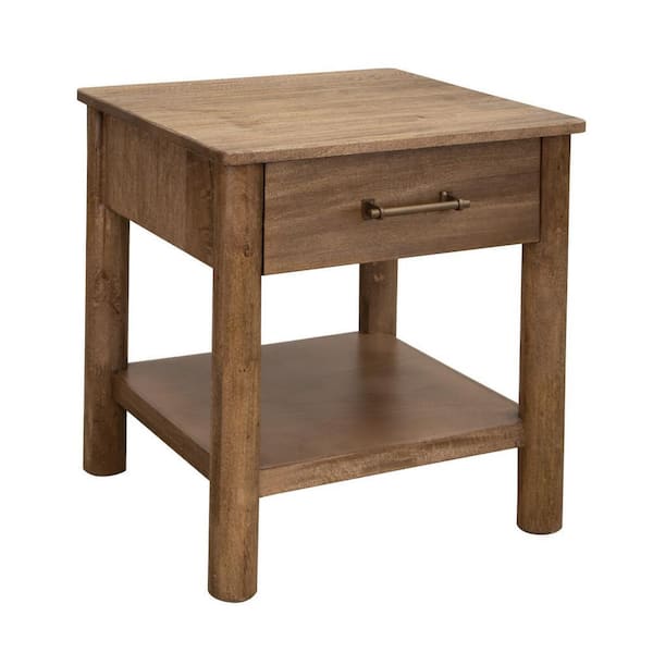 Benjara 17.75 in. Brown and Gold Square Wood End/Side Table with Metal Frame