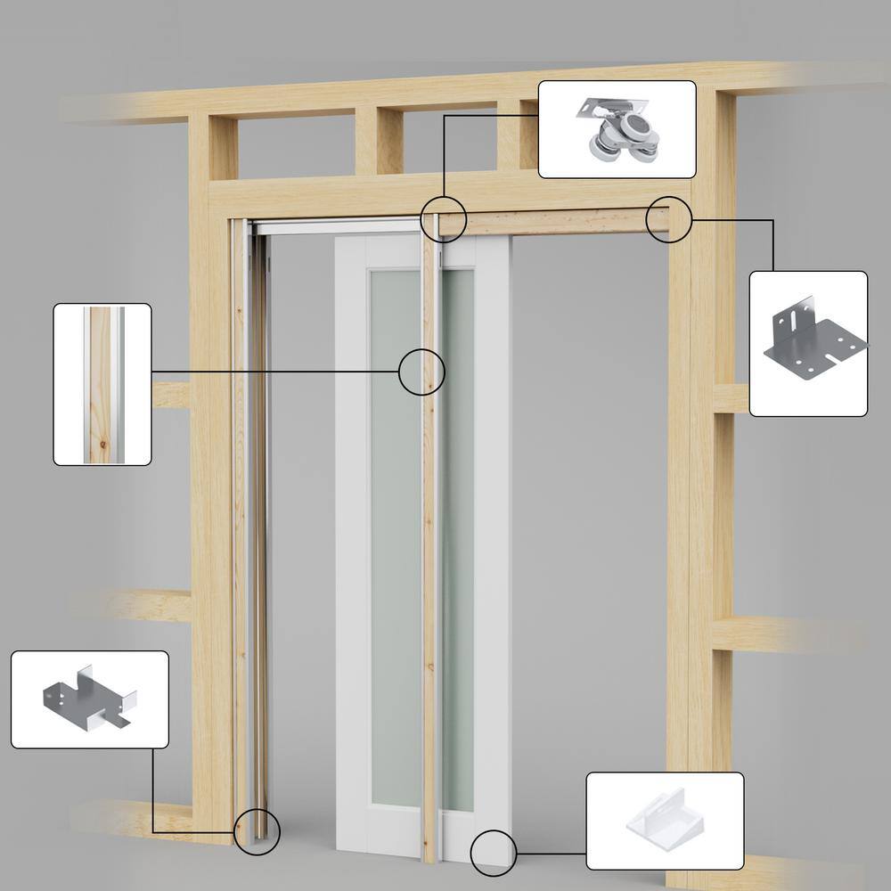 White Primed MDF Pocket Door Frame with Soft Close Hardware Kit