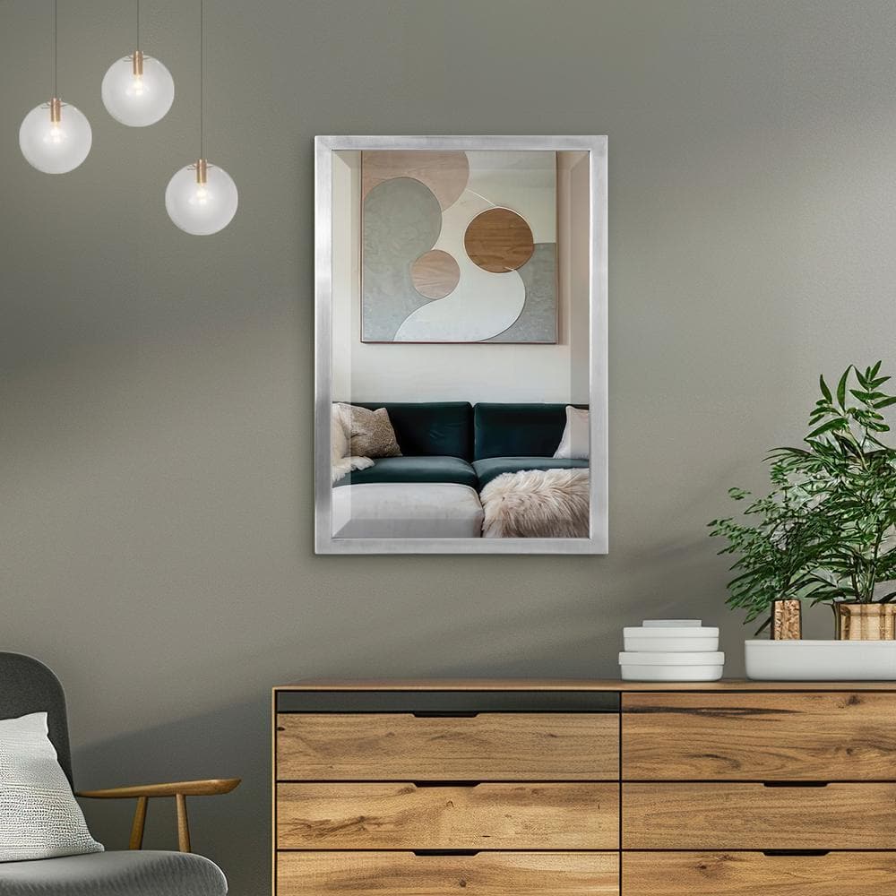 24 in. W x 30 in. H Framed Rectangular Beveled Edge Bathroom Vanity Mirror in Brush Nickel price history on PriceWatchPro