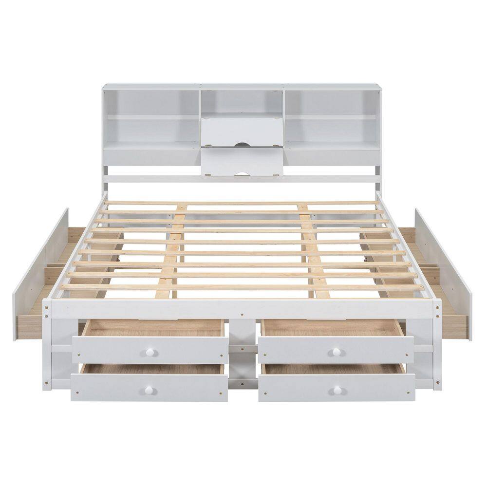 Gray Wood Frame King Size Platform Bed with Storage Headboard and 8 Drawers - thumbnail 8
