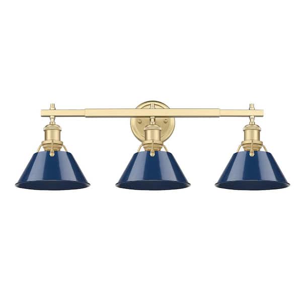 Golden Lighting Orwell 27.25 in. 3-Light Brushed Champagne Bronze and Matte Navy Vanity Light