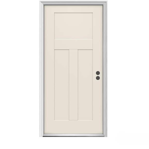 JELD-WEN 32 in. x 80 in. 3-Panel Craftsman Primed Left-Hand Inswing Steel Craftsman Prehung Front Door