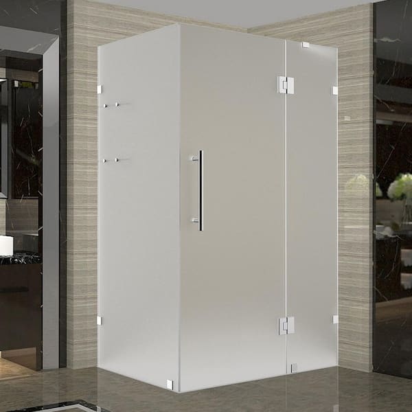 Aston Avalux GS 50 in. W x 32 in. x 72 in. H Rectangular Pivot Frameless Corner Shower Enclosure in Chrome with Frosted Glass