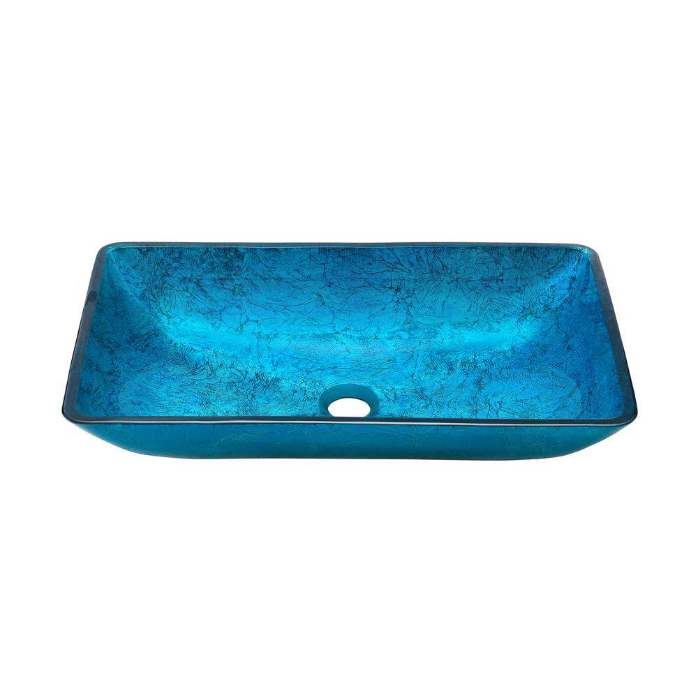 Cascade Ocean Blue Rectangular Glass Vessel Sink with Faucet