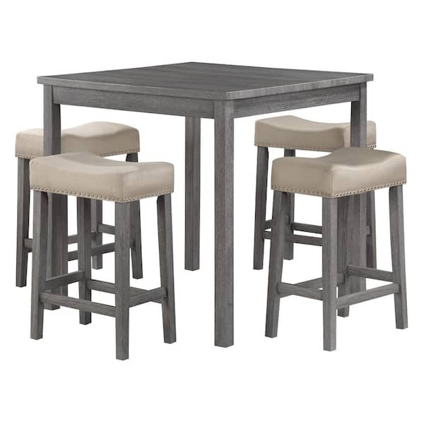 Celina 5-Pieces Antique Grey/Lt Grey Counter Height Dining Set