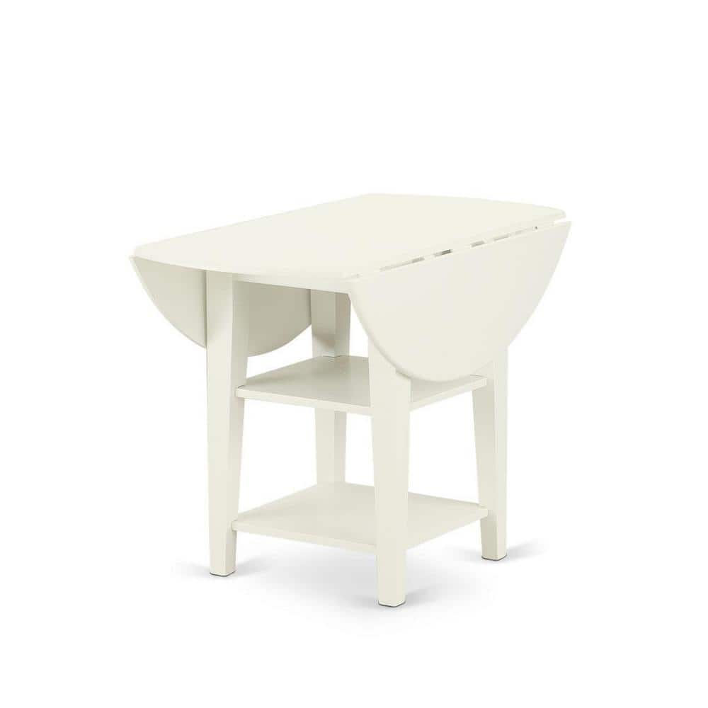 Linen White Round Dining Table Set with Navy Blue Faux Leather Chairs