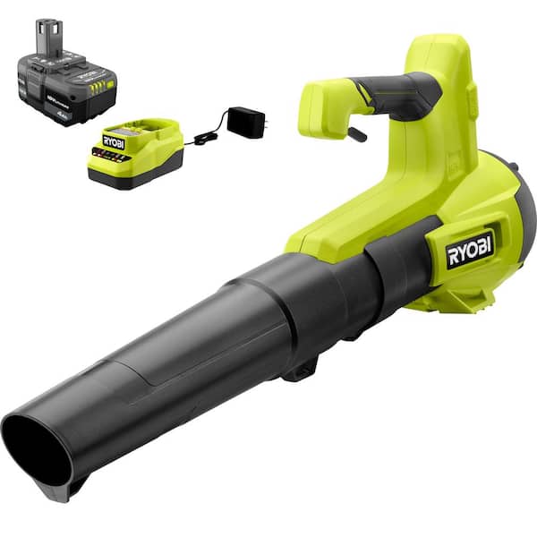 RYOBI ONE+ 18V 100 MPH 325 CFM Cordless Battery Variable Speed Jet Fan Leaf Blower with 4.0 Ah Battery and Charger